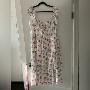 ARULA Floral Ruffle Dress - White and Pink